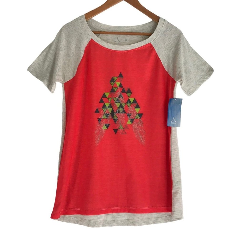 Aspire T Shirt Womens Size Medium M‎ Short Sleeve Orange Gray Geometric New